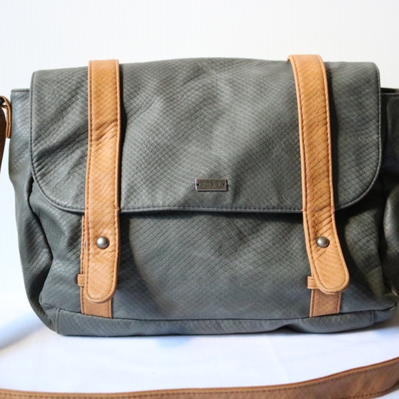 ROXY Messenger Bag Satchel Shoulder Bag Grey & Tan Polyurethane Faux Snakeskin - Picture 2 of 8